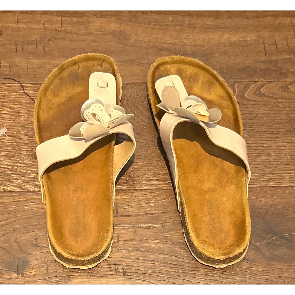 Giulia Palesa Pink Leather‎ Floral Cork Footbed Thong Sandals Made in Italy 3/4
